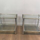 Pair of chrome, gold and silver side tables