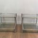 Pair of chrome, gold and silver side tables