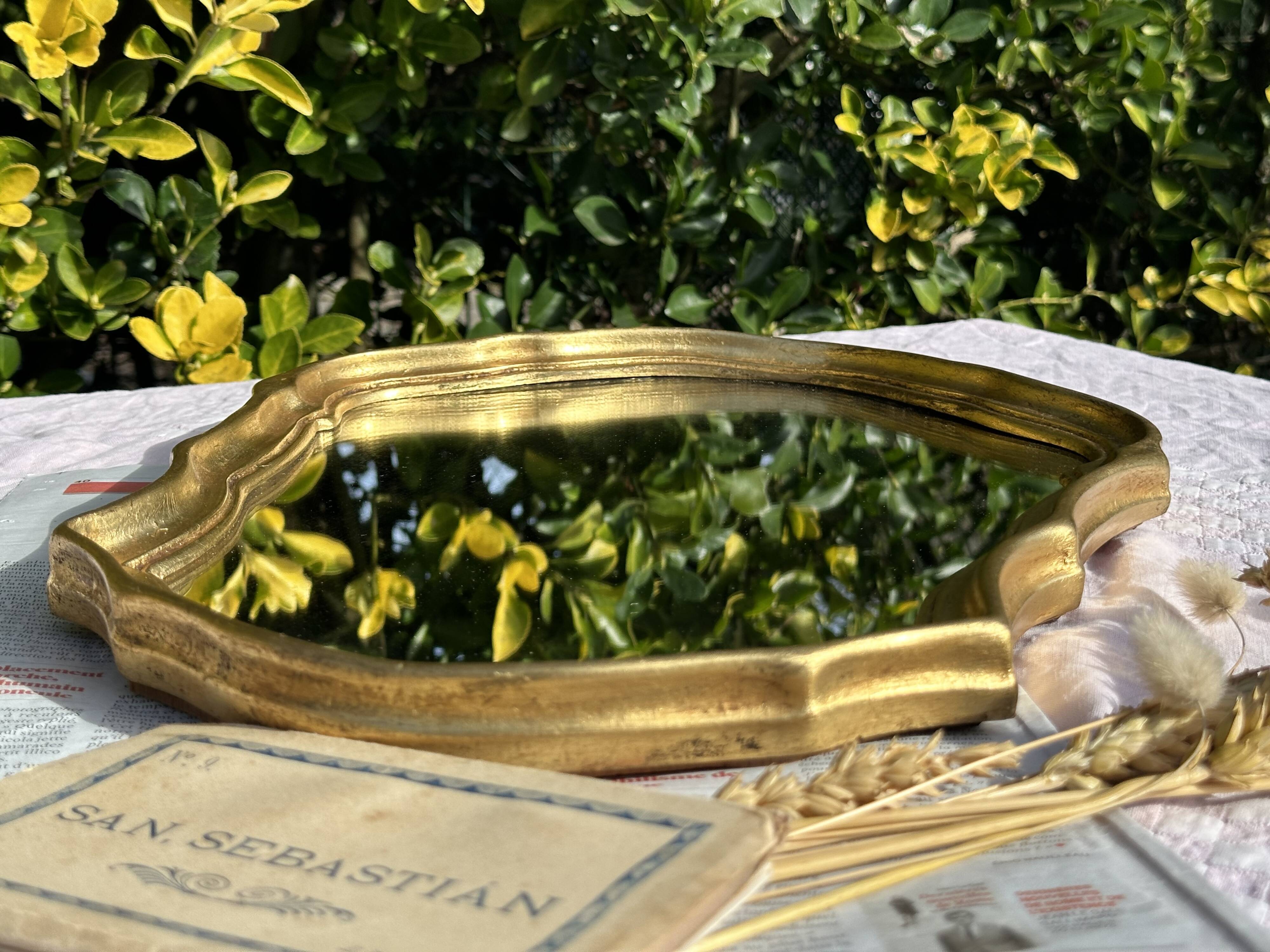 Vintage Golden Wood Carved Mirror in Louis XV Style