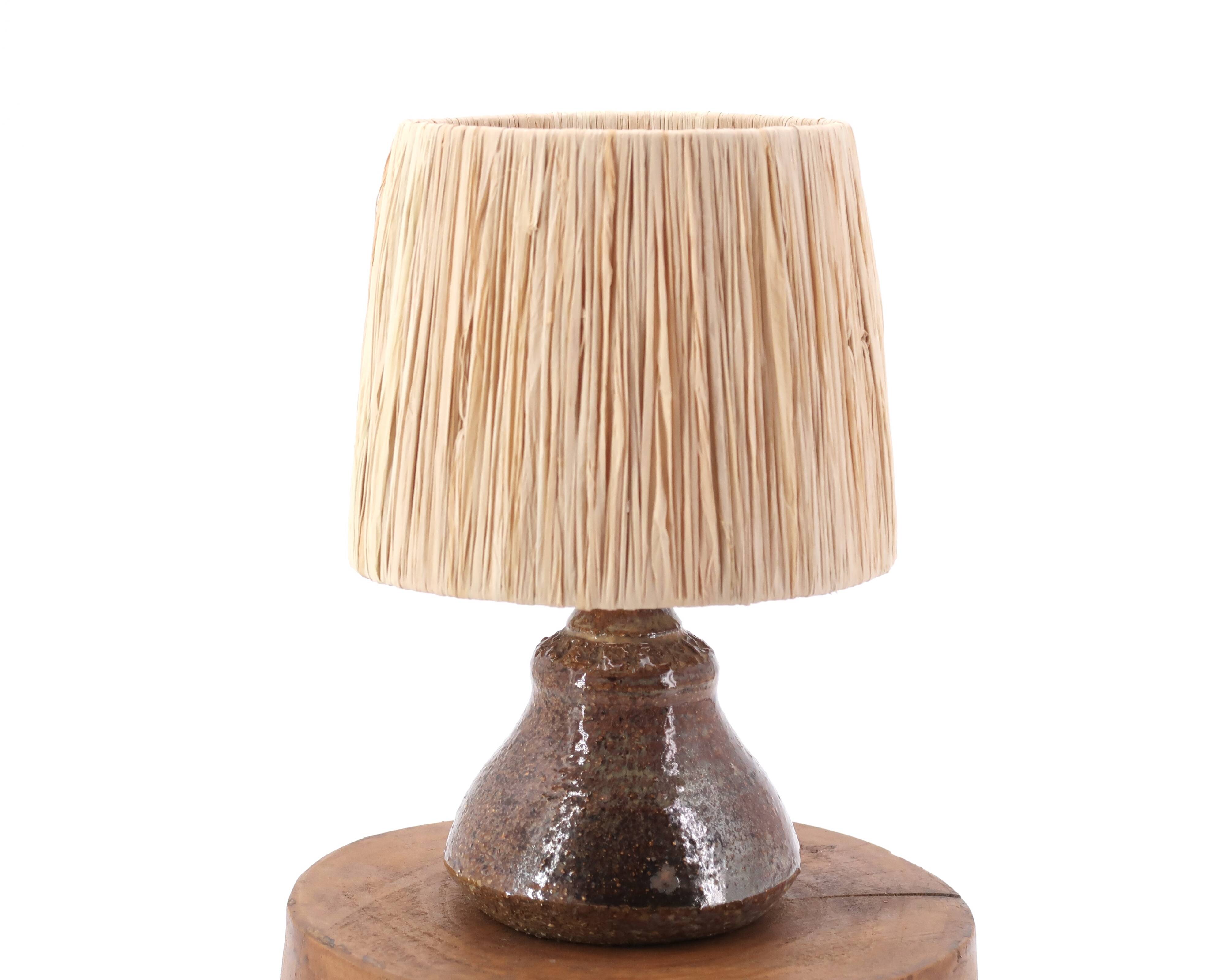 Ceramic stoneware lamp, raffia lampshade, 1960s