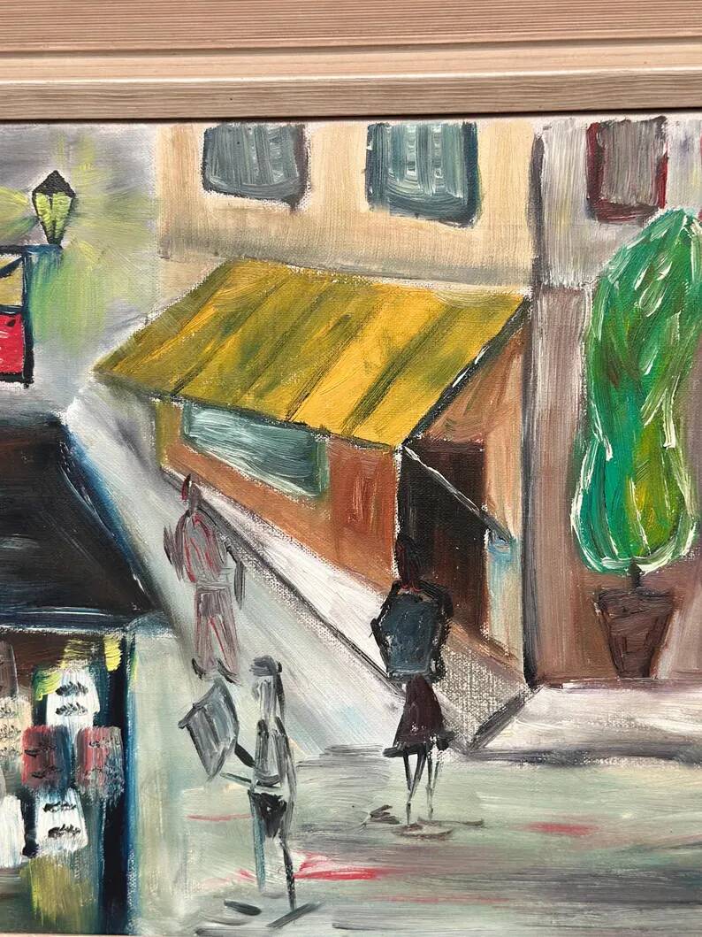 Original Swedish Oil on Canvas – “City Life” by H. Hanson 61 – Vintage & Framed – 72 × 45 cm (28.3" x 17.7")