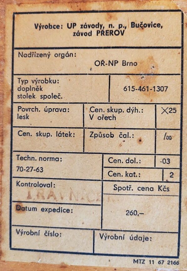 Table basse par F. Mezulanik pour UP Závody Tchécoslovaquie, années 1960