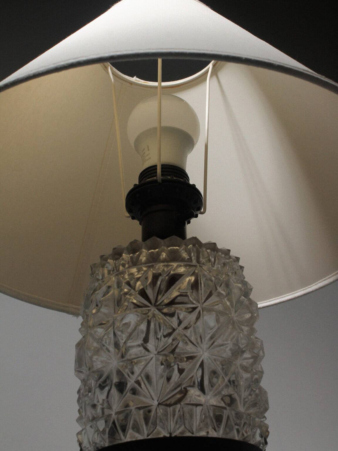 Mid-Century Textured Glass And Wooden Table Lamp, Denmark, 1960s