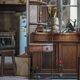 Wrought iron and wood corner unit, vintage corner furniture, corner shelf.
