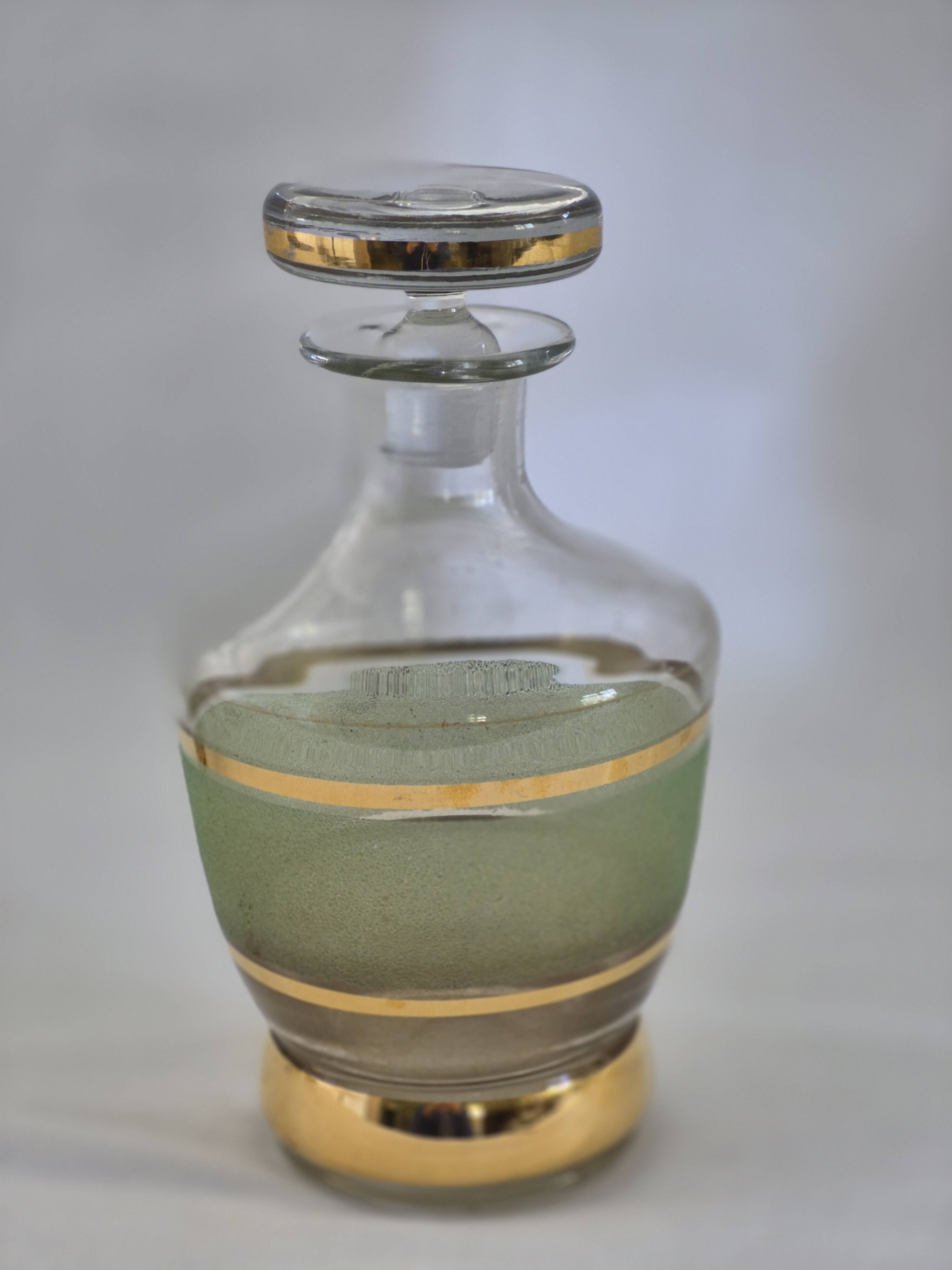 Vintage liqueur service in frosted celadon and gold glass – 1950s