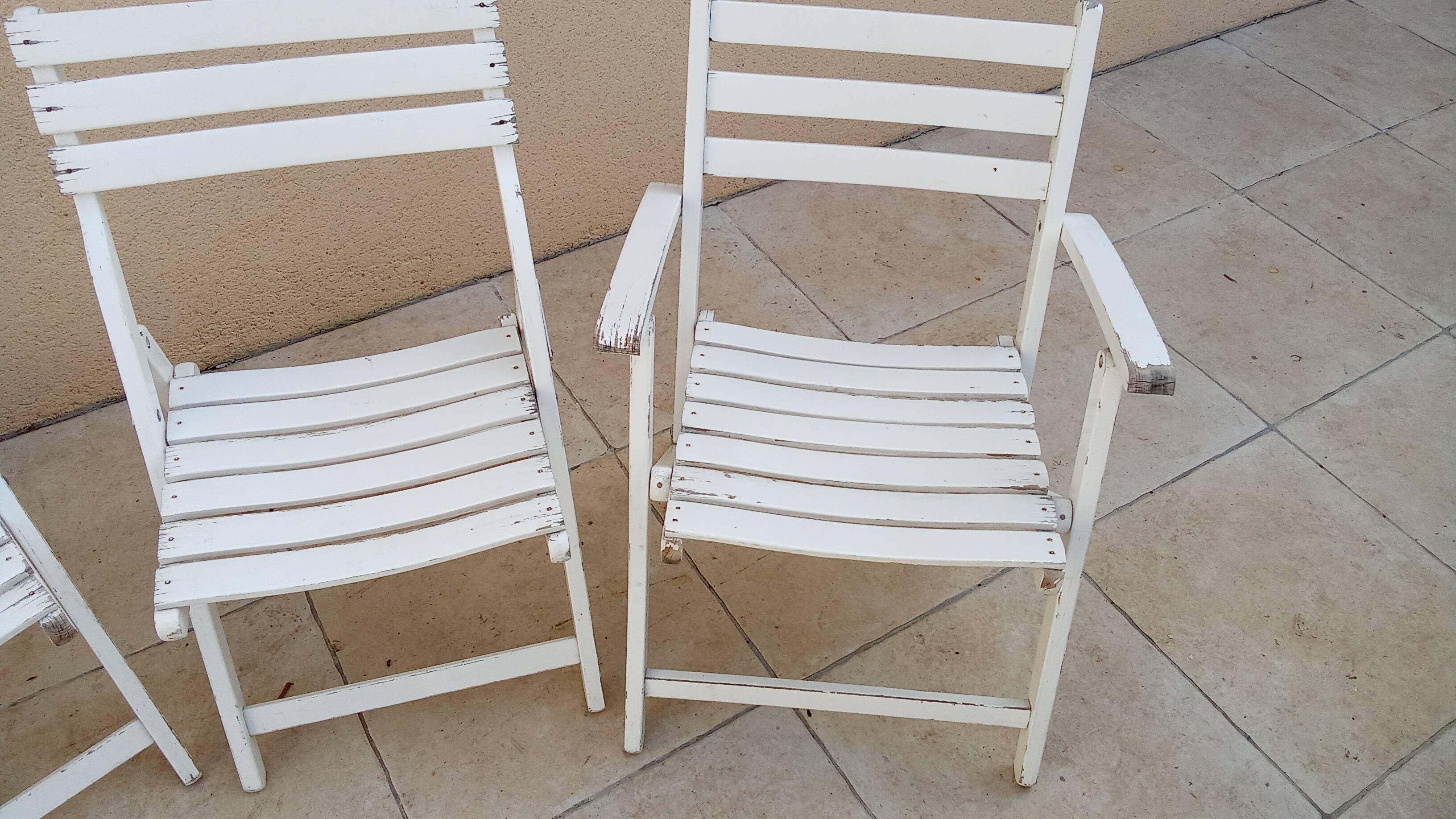 2 chairs and 2 vintage wooden garden lounge armchairs dejou