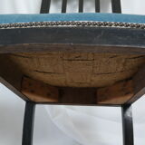 Chair prie-dieu style Napoleon III blackened wood openwork velvet blue