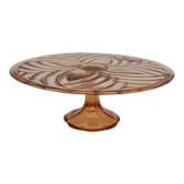 Pie dish or cake on foot molded glass pink flowers