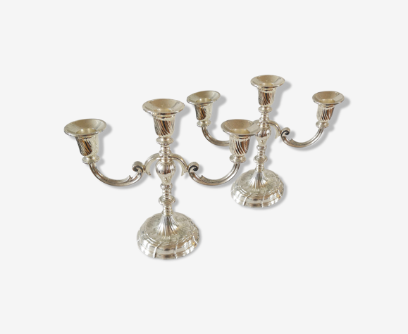 Paire de bougeoirs en métal argenté design bmf années 70