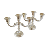Paire de bougeoirs en métal argenté design bmf années 70