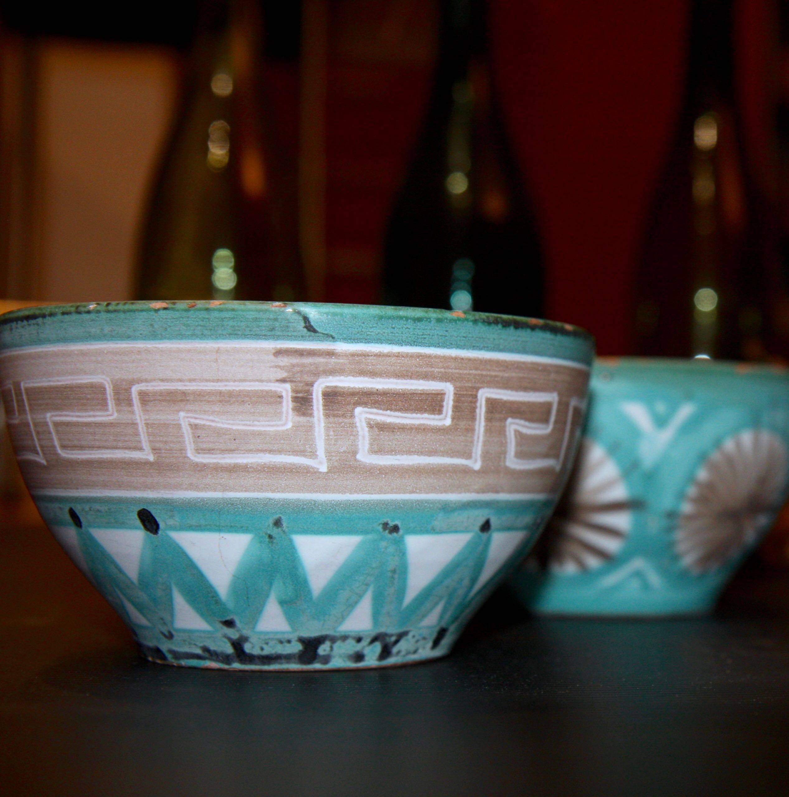 Three Robert Picault bowls, Vallauris ceramics from the 1950s.