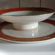 Lot assiette et plat en porcelaine de Limoges avec liseré orange et or