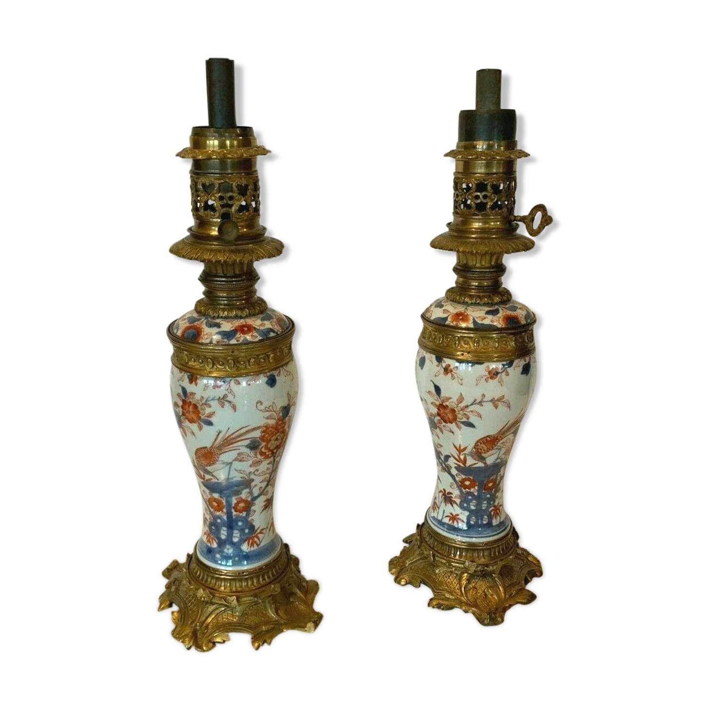 Pair of China porcelain lamp chiseled bronze 19th century