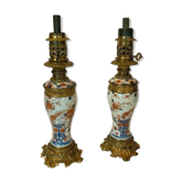 Pair of China porcelain lamp chiseled bronze 19th century