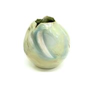 Vase sculptural postmoderne en faïence émaillée bleue irisée, fabriqué à la main, Italie