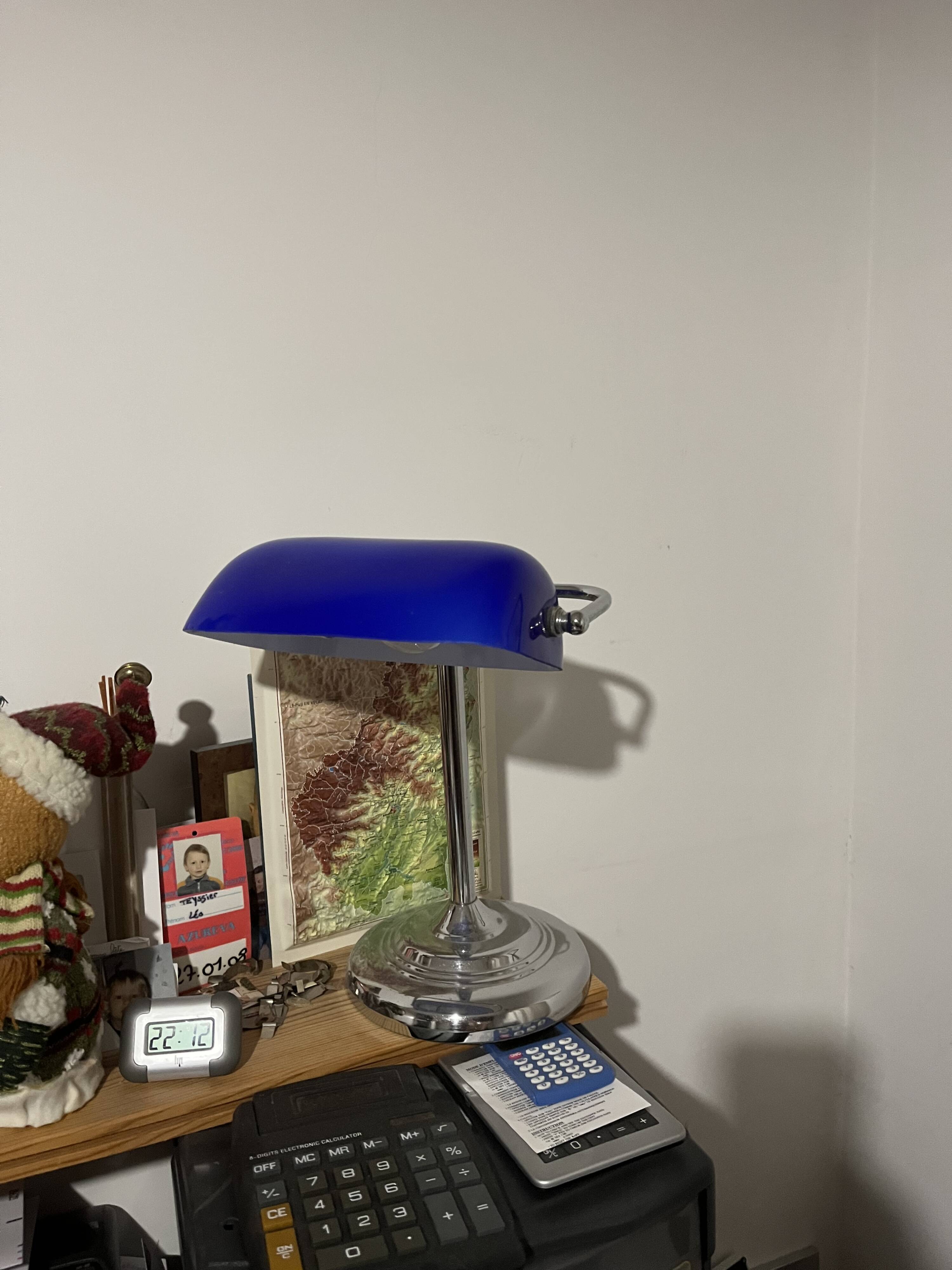 Lampe de banquier bleu/argent