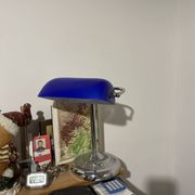 Lampe de banquier bleu/argent