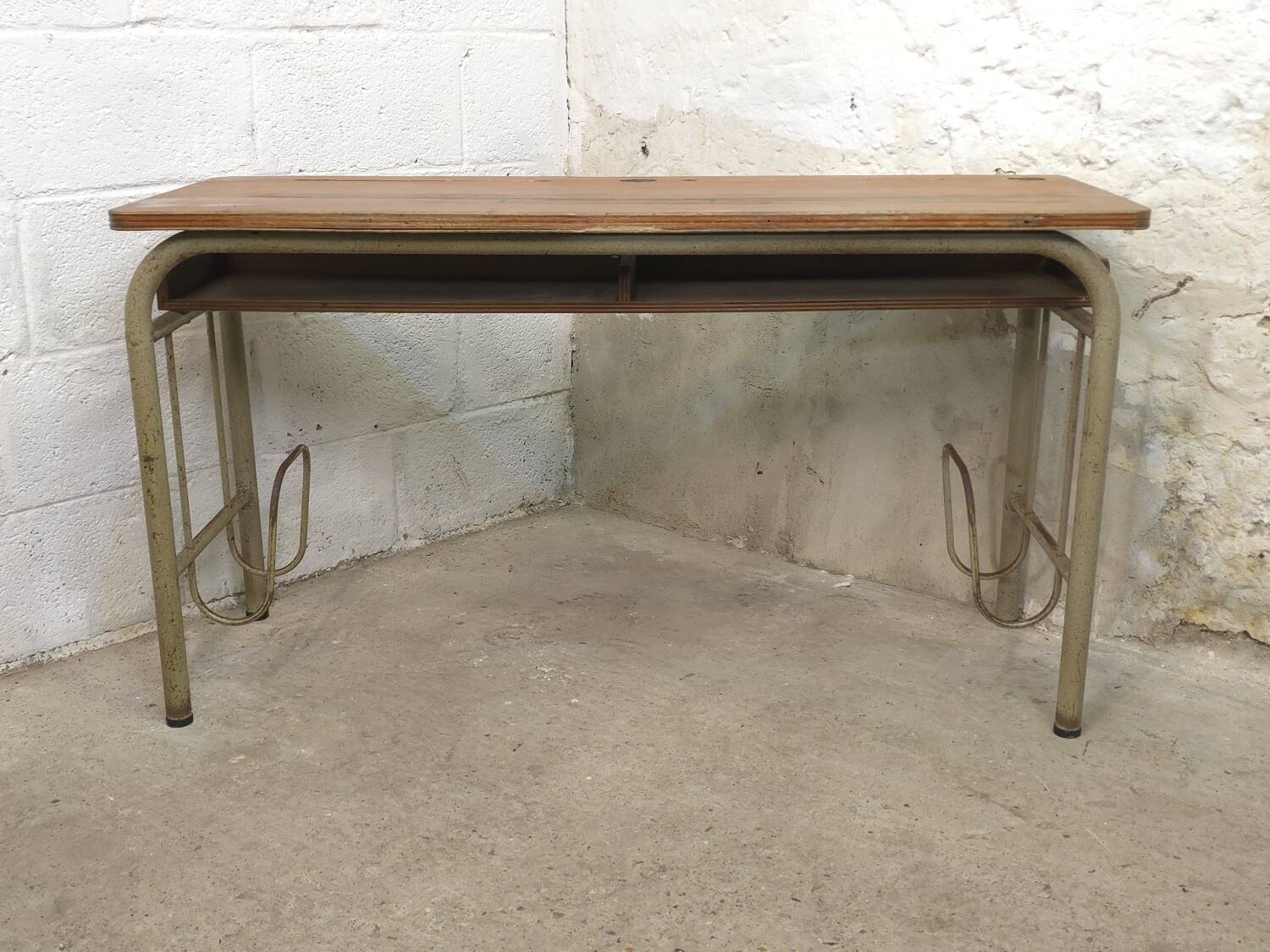 1960s double school desk in oak