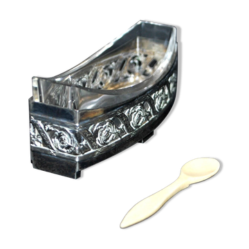 Empire salt shaker in silver metal ALPACA Saleron Napoléon III shuttle laurel frieze