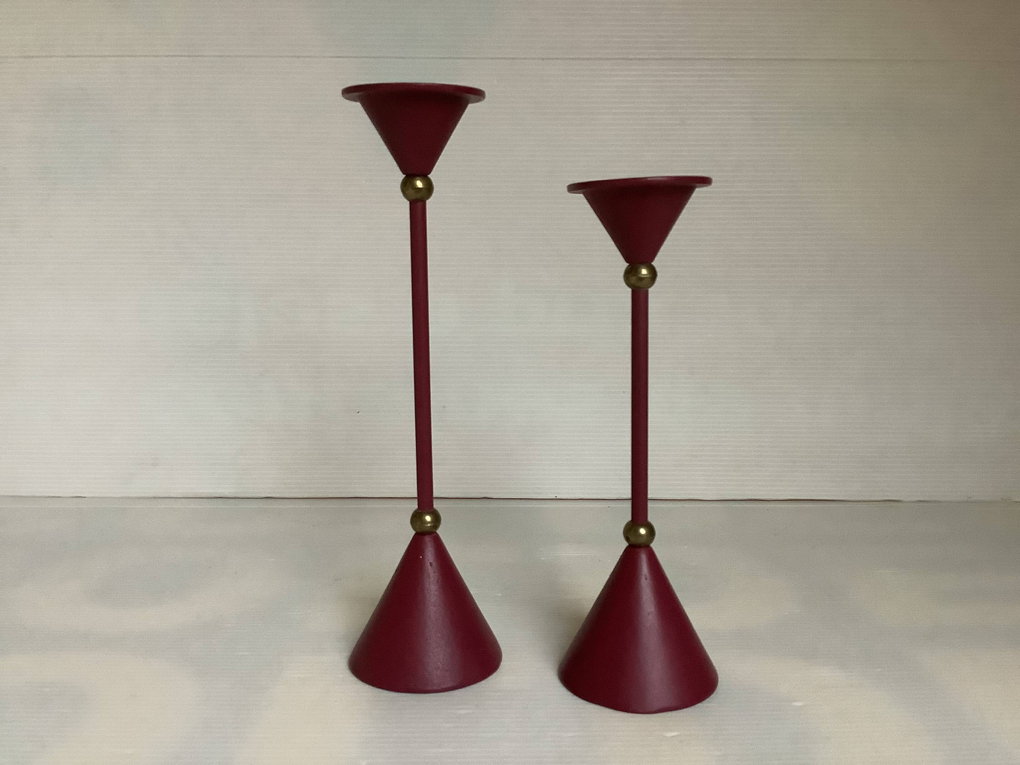 Pair of vintage burgundy candlesticks