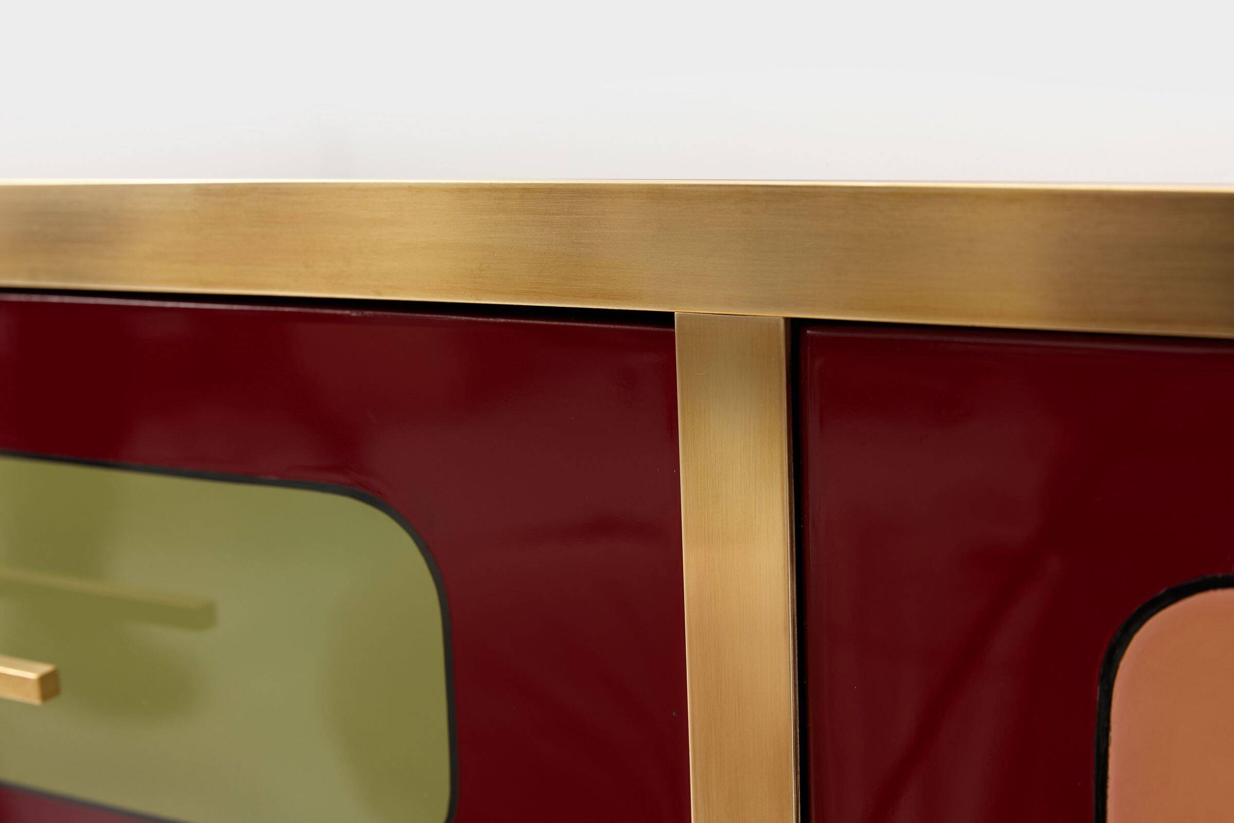 Mid-Century Italian Wood, Brass & Glass Sideboard, 1960s.