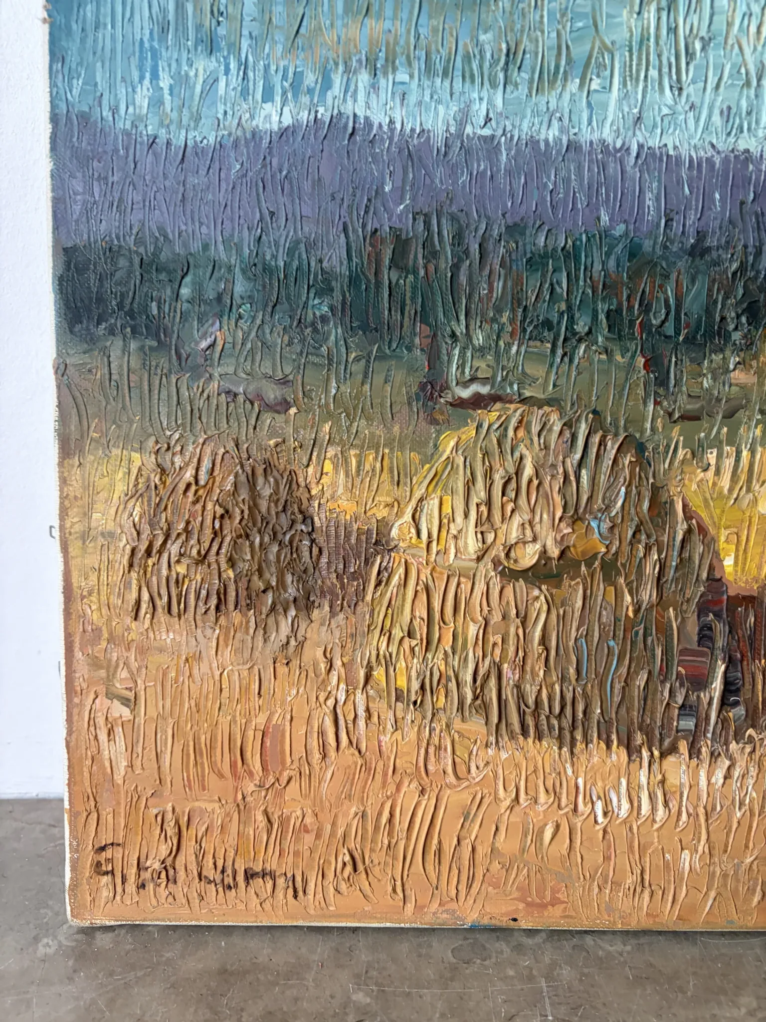 Haystacks, knife oil signed