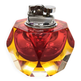Cendrier vintage en verre de Murano facetté, jaune et rouge