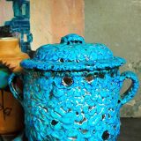 Covered ceramic pot fat-lava foam glaciers, enamels le cyclope, annecy