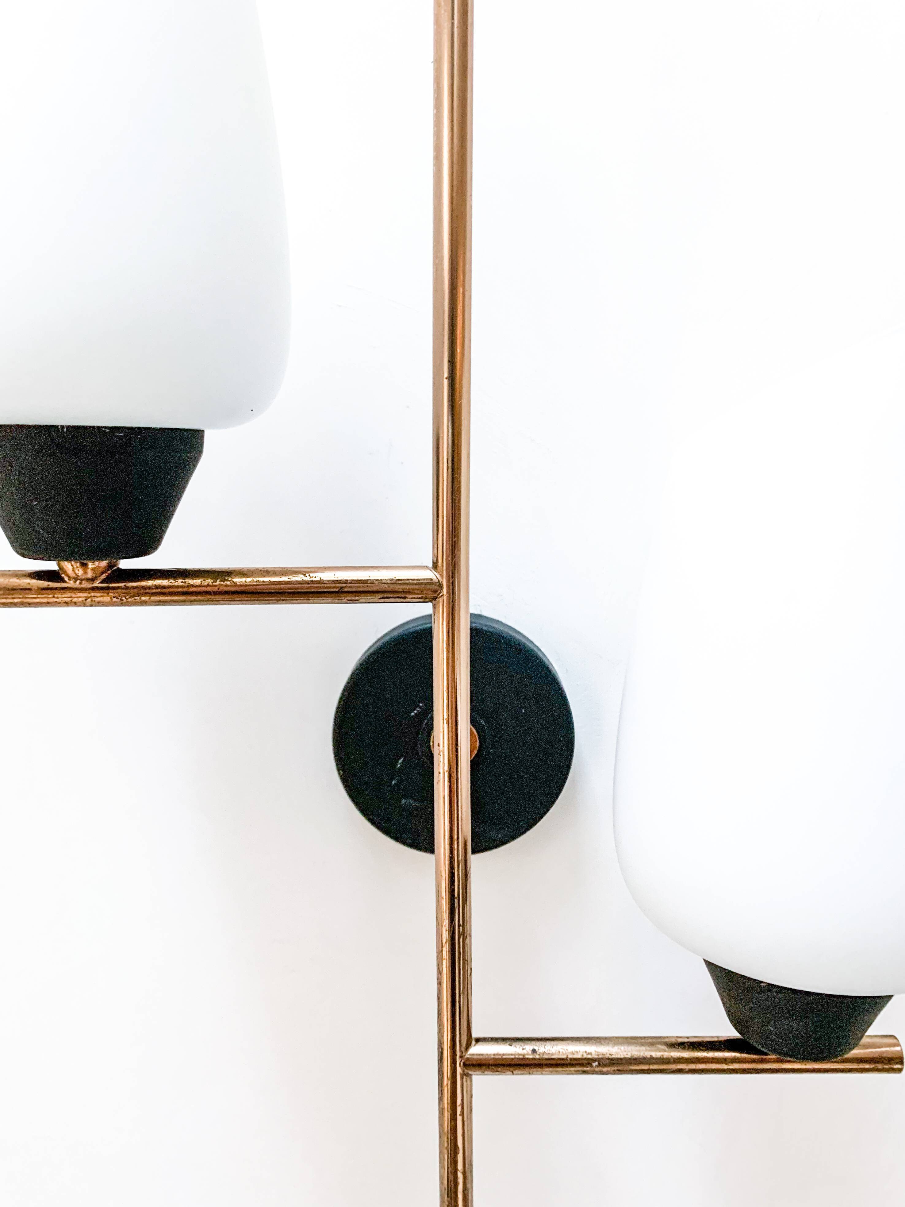 Pair of wall light of the House Arlus, gilded and opaline, 1950s