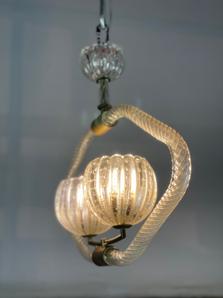 Venetian chandelier in murano glass and brass circa 1950