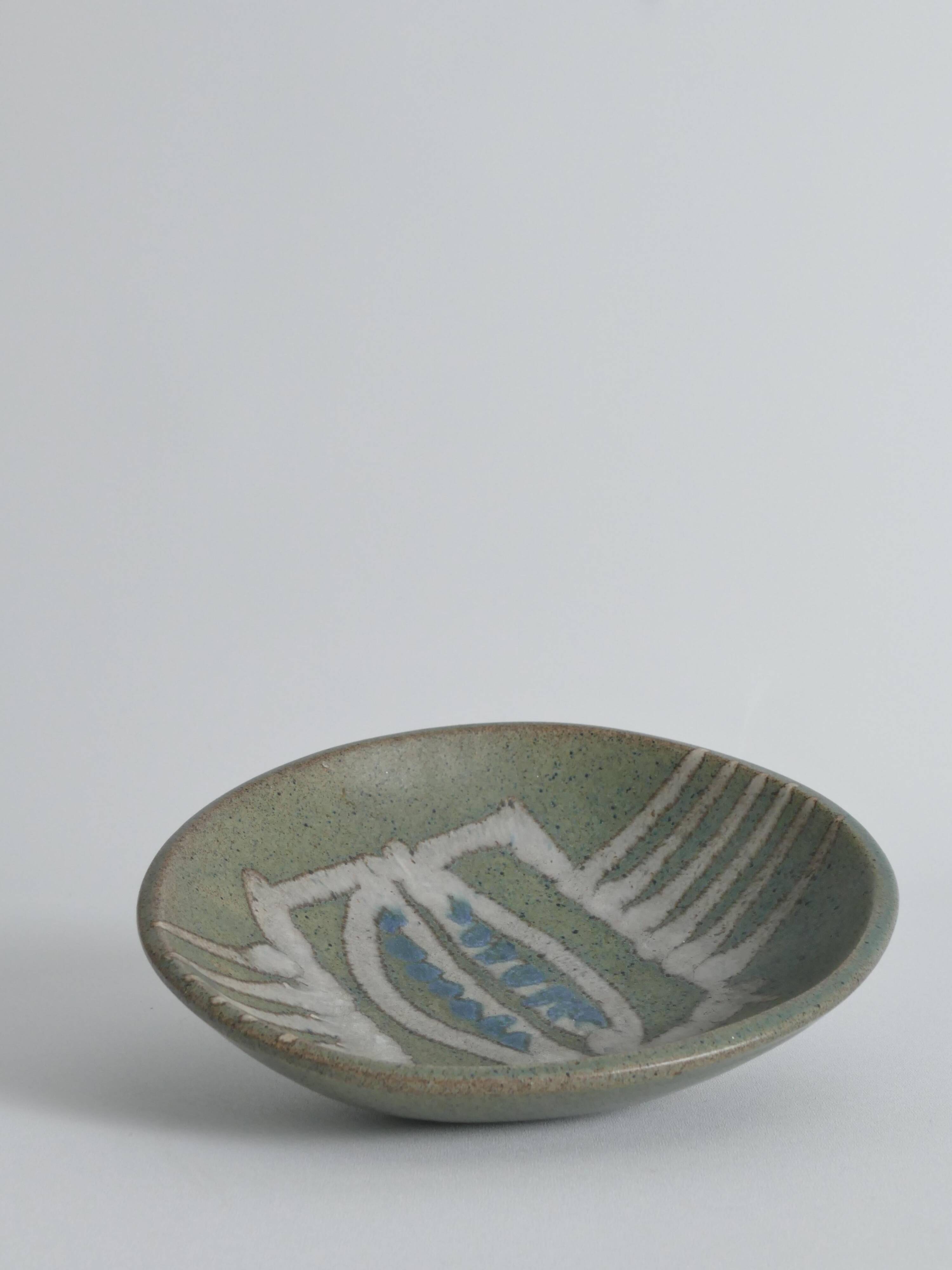 Midcentury-Modern Handmade Stoneware Bowl with Abstract Motif, 1960s