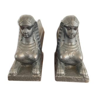 Ancient Chenets Cast Iron Empire Sphinx