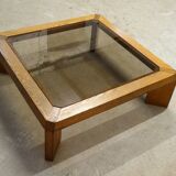 large coffee table in oak and smoked glass, 1970