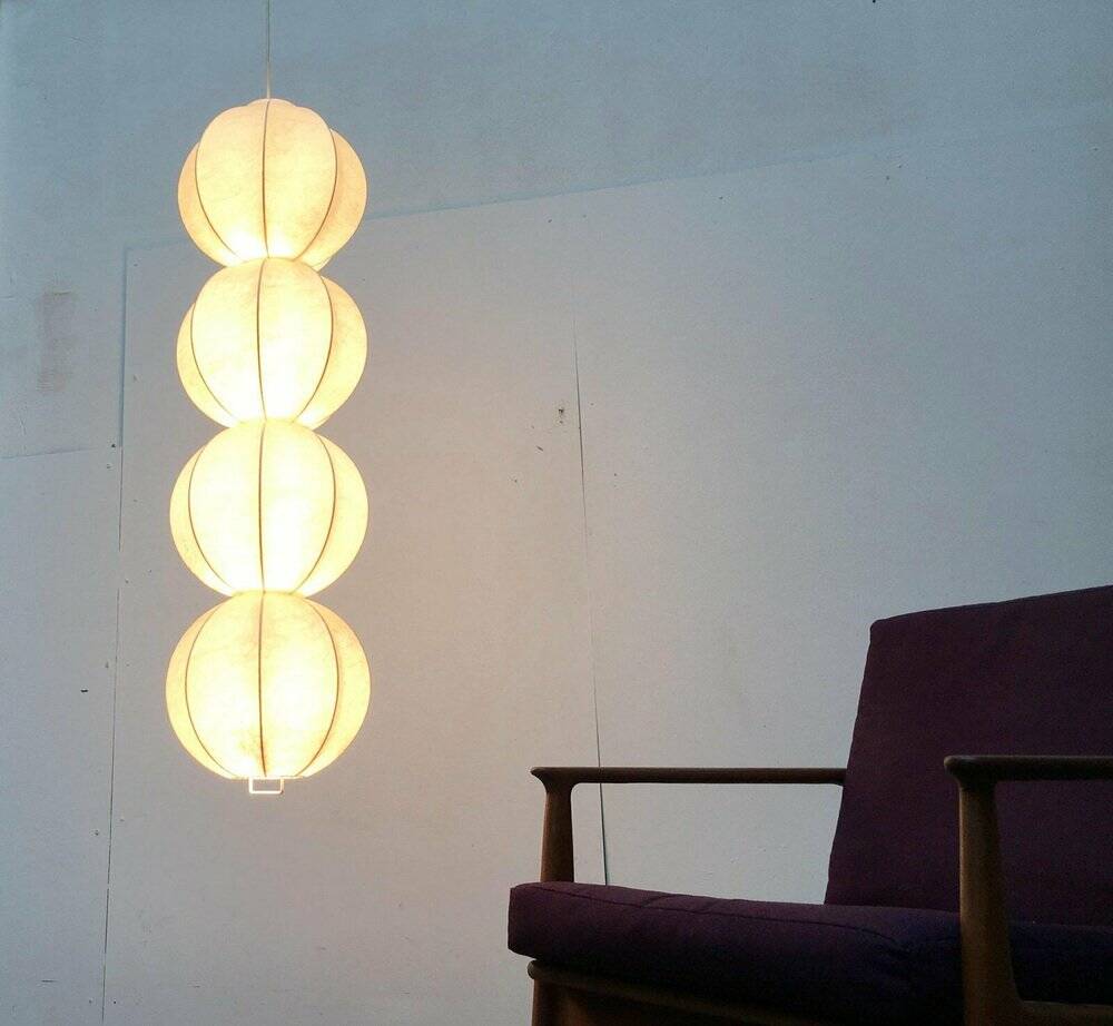 German cocoon pendant lamp from the mid-century by Friedel Wauer for Goldkant Leuchten, 1960s.