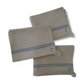 3 Old linen torchons blue stripes