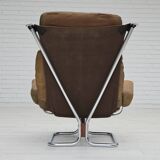 1970s, Norwegian design by Harald Relling, original condition, leather, chrome steel, teak wood.