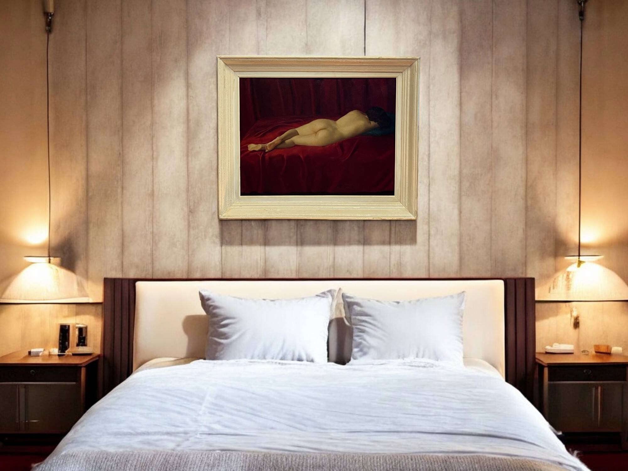 Oil on canvas female nude signed frame 20th century