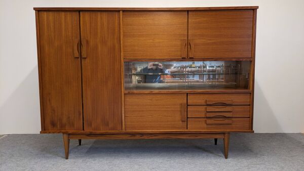 Enfilade haute ou living de style scandinave en teck, France vers 1960