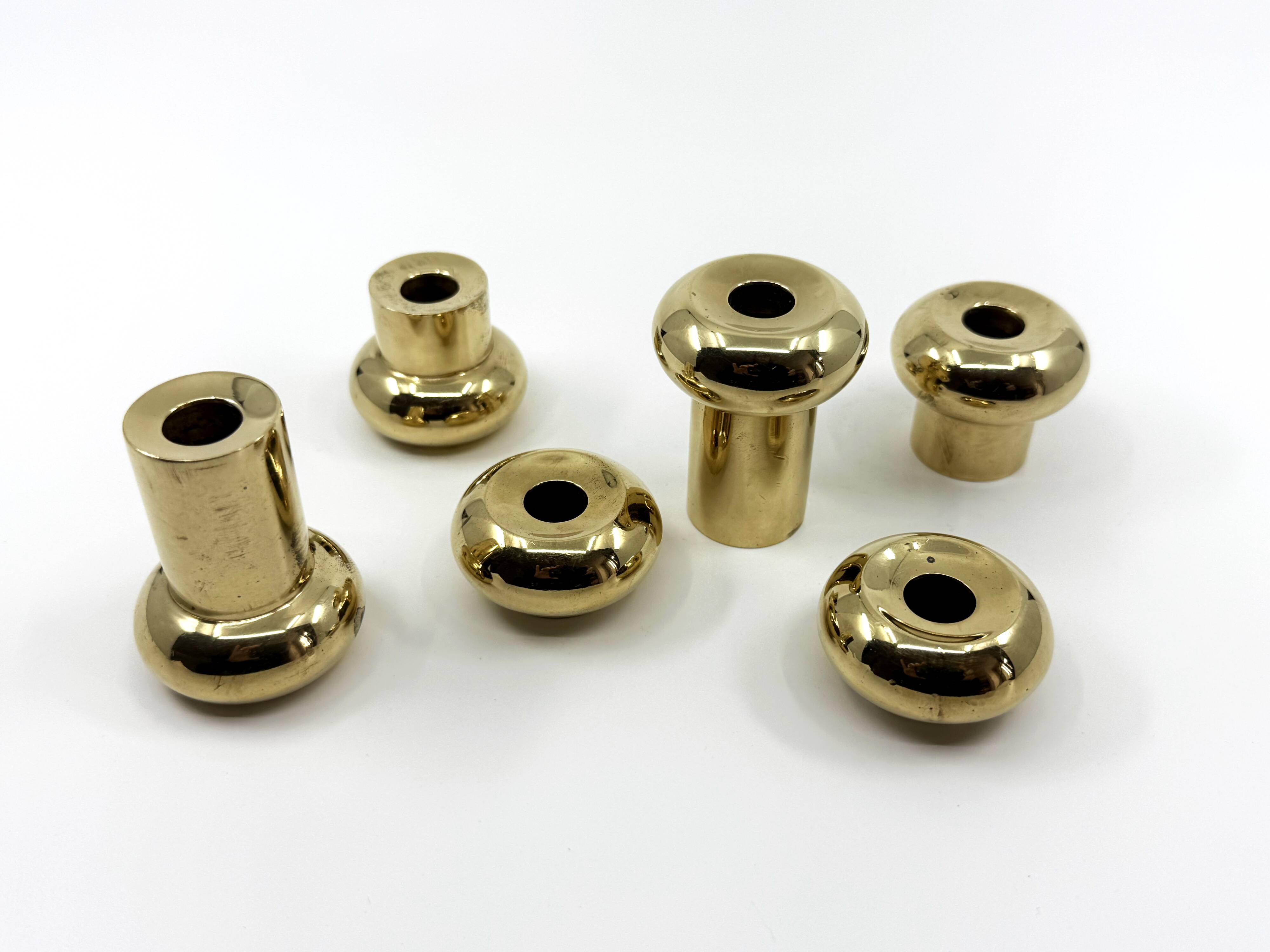 6 small brass candlesticks • Landskrona Mässing • Sweden • Circa 1978
