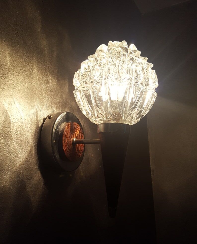 Vintage teak wall lamp from the 60s with chrome