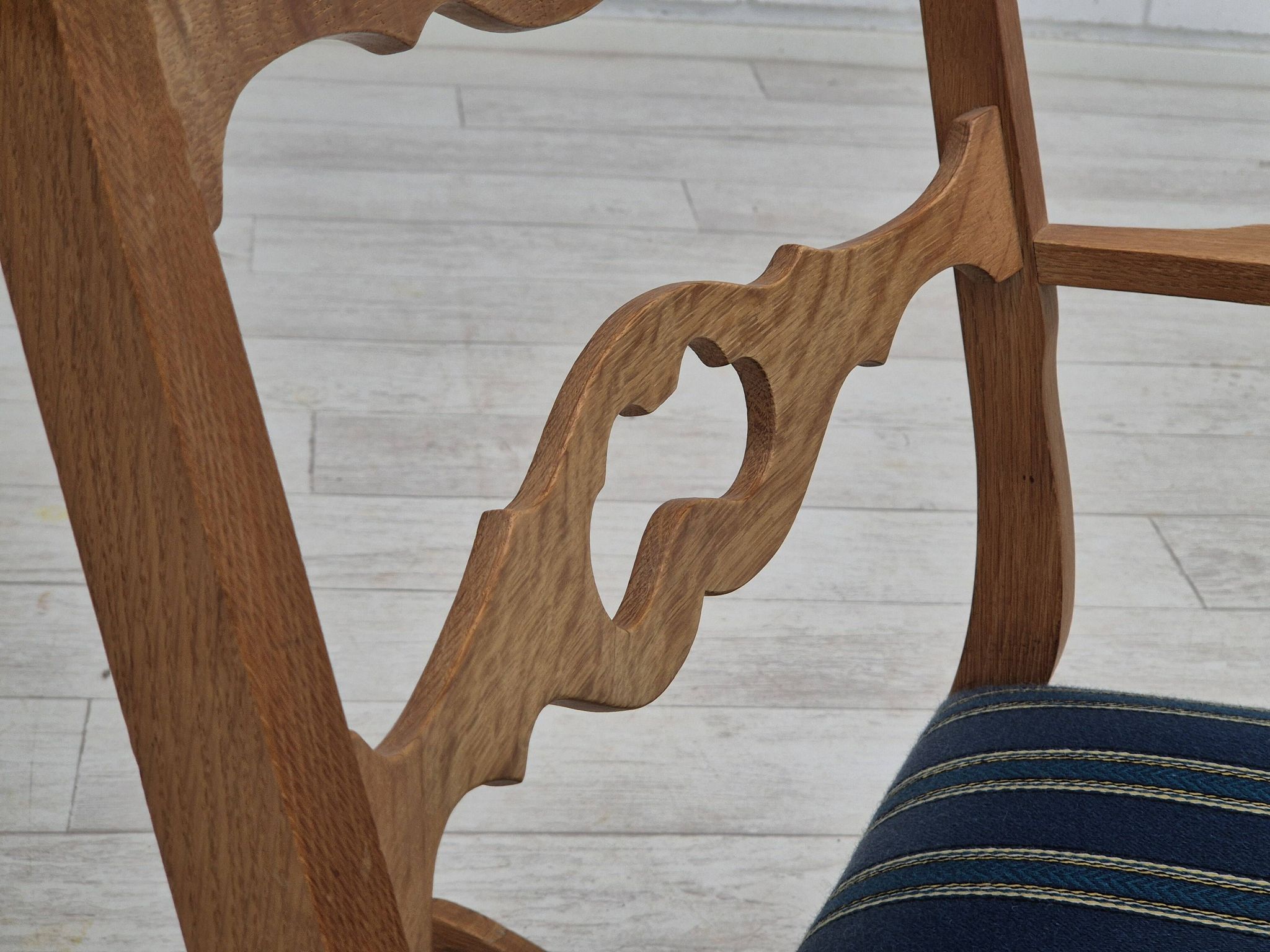 1970s, Danish design, oak wood rocking chair with footstool, furniture wool, original condition.