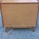 Commode vintage en chêne blond pieds compas 4 tiroirs 1950