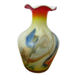 Vintage Dalian vase with curled edge and opaline interior