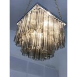 Contemporary Grey "Tronchi" in Venini Style Murano Glass Sputnik Squared Flush Mount