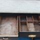 Central island shop counter in marble and oak, Art Deco period.