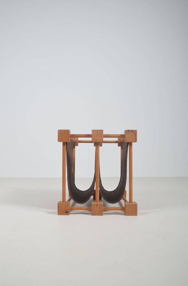 Porte-revues double en bois avec lin, années 1960