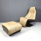 Chaise pivotante vintage en cuir avec ottoman, années 1970