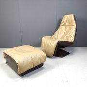 Vintage leather swivel chair with ottoman, 1970s