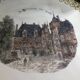 Gien earthenware cake presentation dish with castle decor