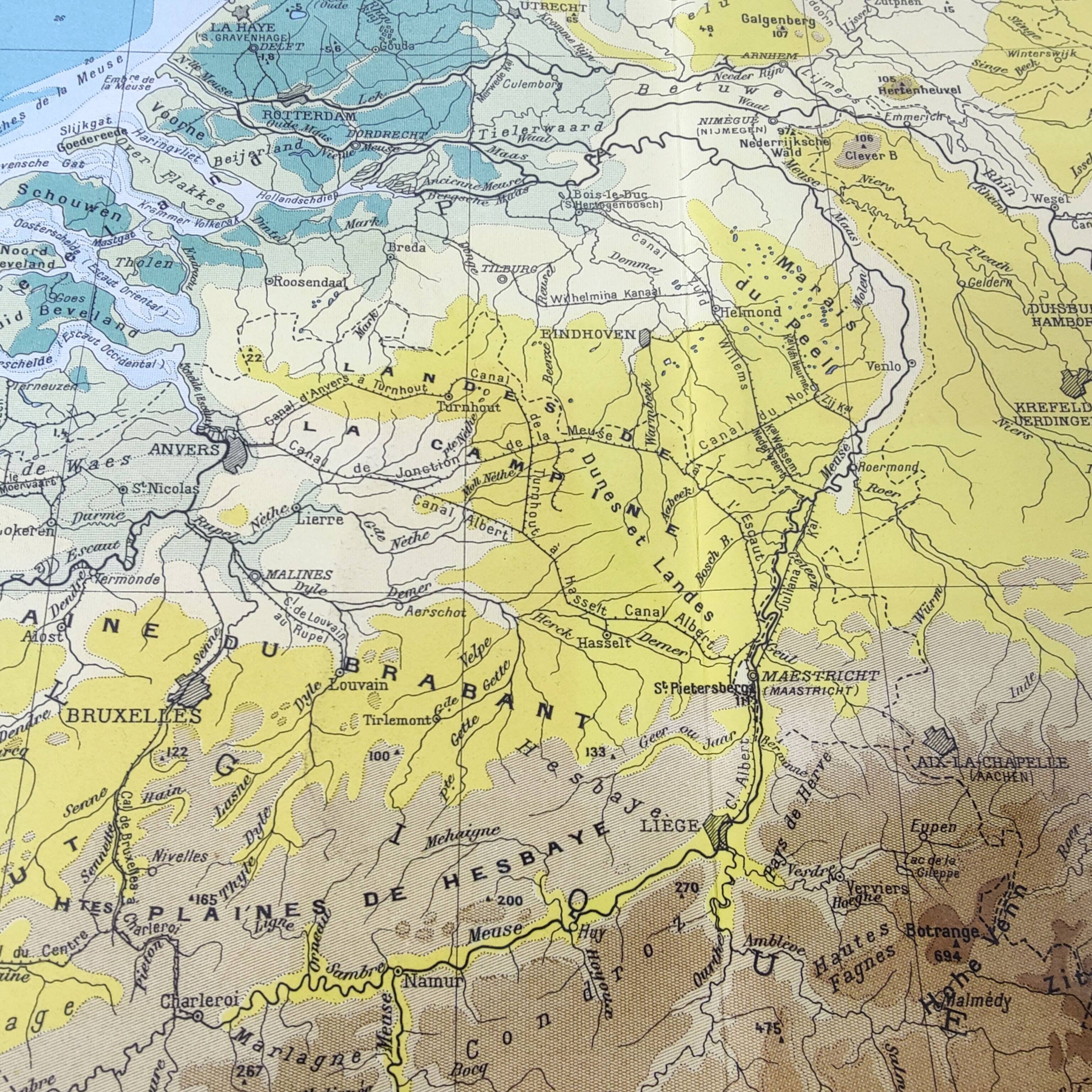 Vintage map of Netherlands Belgium Luxembourg 43x43cm from 1950